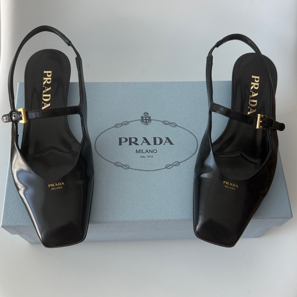 Prada Modellerie Square Toe Slingback Size 5/35 Black - Picture 2 of 7